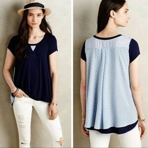 Bordeaux Anthropologie Blue Cavay Scoop neck Top. P/4/A1351